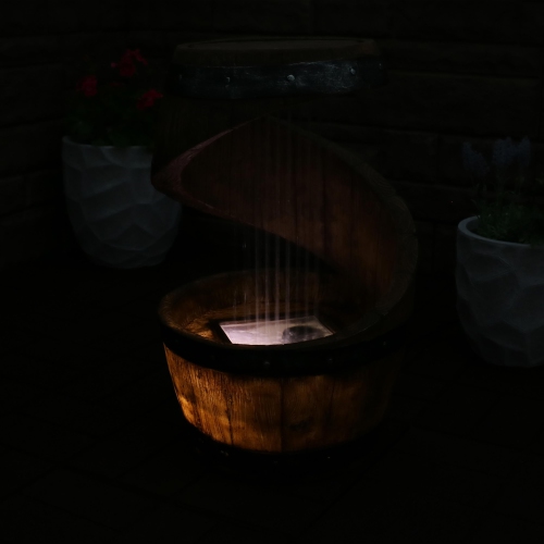 Sunnydaze Spiraling Barrel Outdoor Water Fountain with LED Lights - 25 in