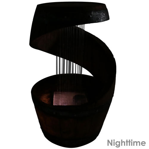 Sunnydaze Spiraling Barrel Outdoor Water Fountain with LED Lights - 25 in