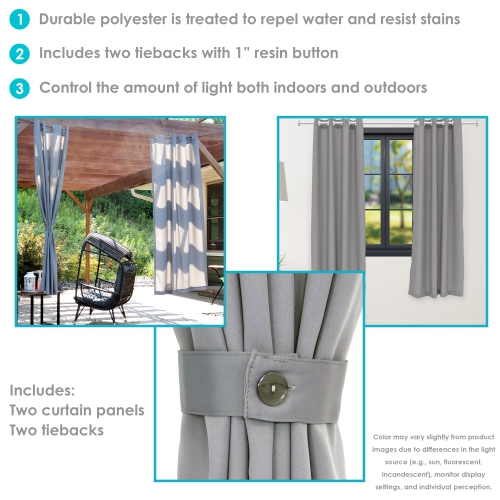 Sunnydaze Simple Outdoor Curtain Panel - Gray - 52 in x 84 in - Set of 2