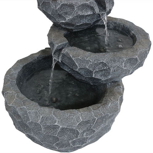 Sunnydaze 3-Tier Chiseled Basin Solar Water Fountain with Battery - 17 in