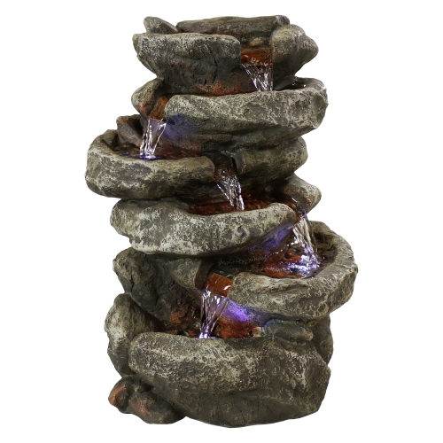 SUNNYDAZE DECOR  Sunnydaze Stone Falls Polyresin 6-Tier Indoor Fountain With Led - 15 In