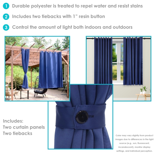 Sunnydaze Outdoor Blackout Curtain Panel - Blue - 100 in x 84 in - Set of 2