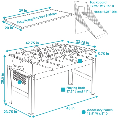 Sunnydaze Modern Rustic Style 5-in-1 Multi-Game Table - Gray