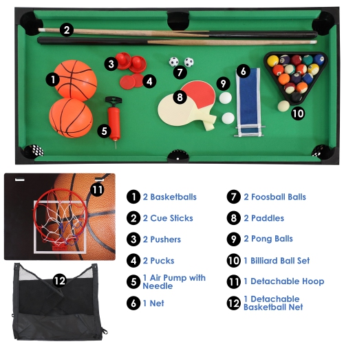 Sunnydaze Modern Rustic Style 5-in-1 Multi-Game Table - Gray