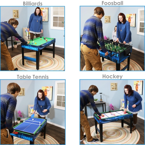 Sunnydaze 10-in-1 Game Table with Billiards, Foosball and Hockey - Blue