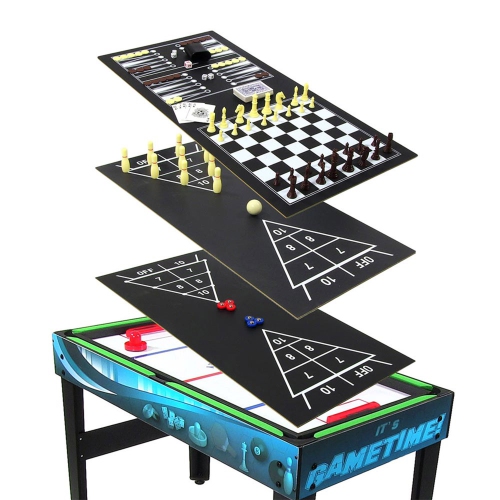 Sunnydaze 10-in-1 Game Table with Billiards, Foosball and Hockey - Blue