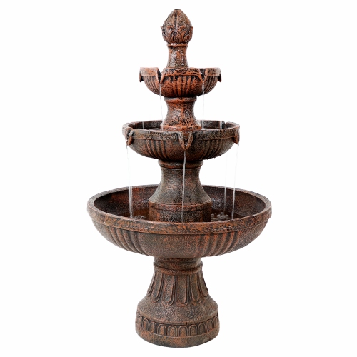 Sunnydaze Flower Blossom Resin Outdoor 3-Tier Fountain - Brown