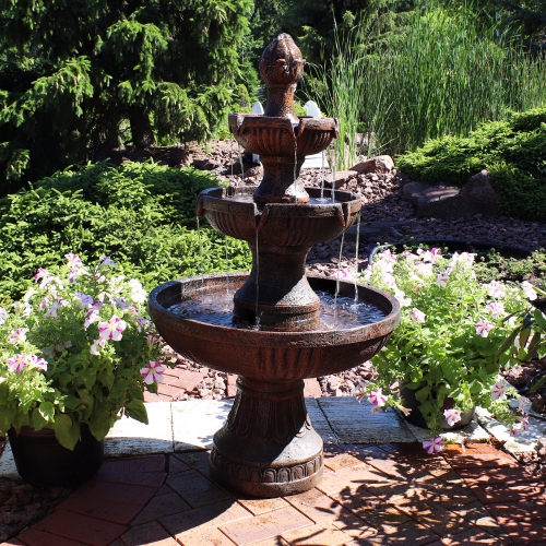 Sunnydaze Flower Blossom Resin Outdoor 3-Tier Fountain - Brown