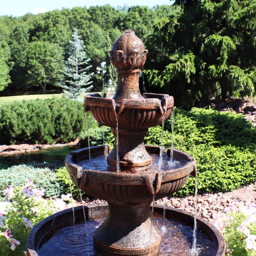 Sunnydaze Flower Blossom Resin Outdoor 3-Tier Fountain - Brown