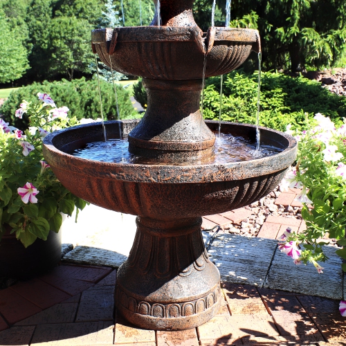 Sunnydaze Flower Blossom Resin Outdoor 3-Tier Fountain - Brown