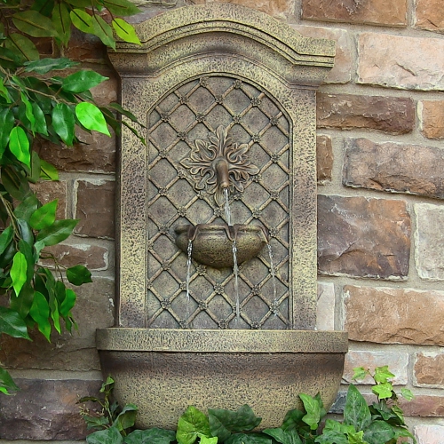 Sunnydaze Rosette Leaf Polystone Outdoor Wall Fountain - Florentine Stone