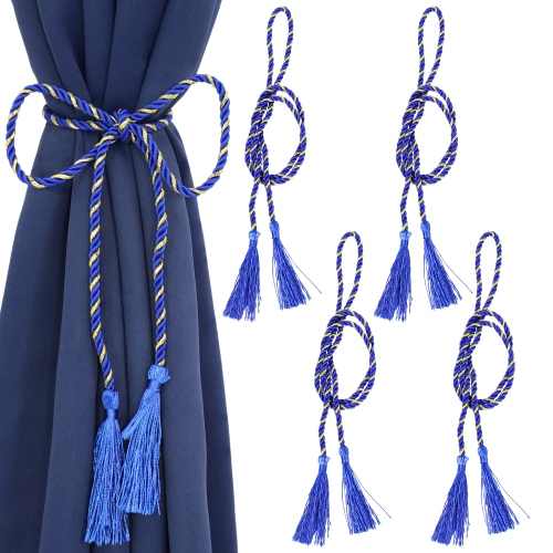 Sunnydaze Indoor/Outdoor Rope Curtain Tiebacks - Blue - Set of 4