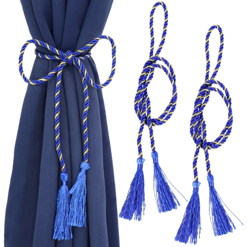 Sunnydaze Indoor/Outdoor Rope Curtain Tiebacks - Blue - Set of 2