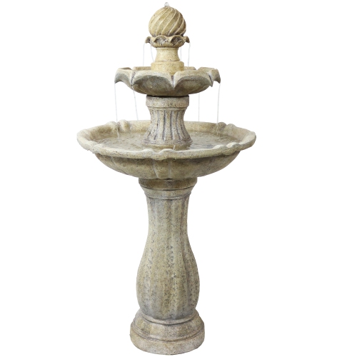 SUNNYDAZE DECOR  Sunnydaze Arcade Resin Outdoor 2-Tier Solar Fountain With Battery - Earth