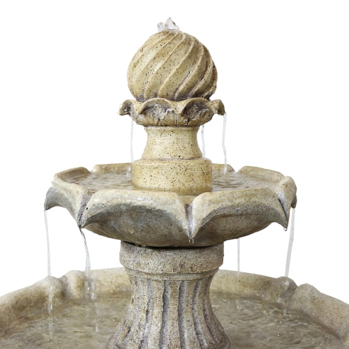 Sunnydaze Arcade Resin Outdoor 2-Tier Solar Fountain with Battery - Earth