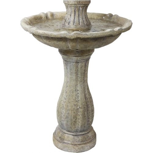 Sunnydaze Arcade Resin Outdoor 2-Tier Solar Fountain with Battery - Earth