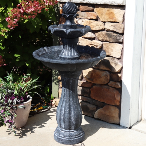 Sunnydaze Arcade Resin Outdoor 2-Tier Solar Fountain with Battery - Black