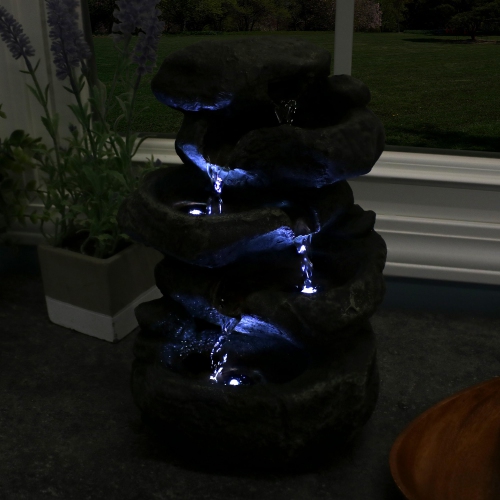 Sunnydaze Stacked Rocks Polyresin Indoor Water Fountain with LED - 10.5 in