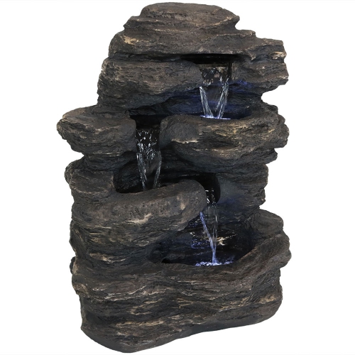 SUNNYDAZE DECOR  Sunnydaze Polystone Rock Falls Waterfall Fountain With Led Lights - 24 In