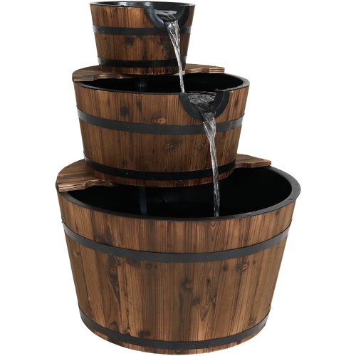 SUNNYDAZE DECOR  Sunnydaze Rustic 3-Tier Wooden Fir Barrel-Style Water Fountain - 30 In