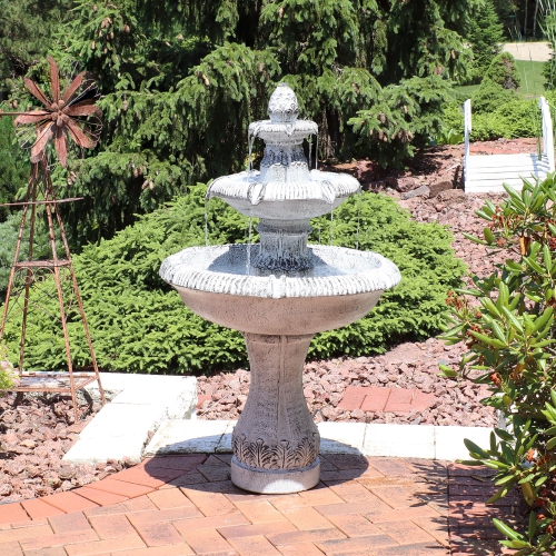 Sunnydaze Mediterranean Reinforced Concrete Outdoor 3-Tier Water Fountain