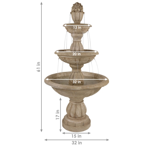 Sunnydaze Cornucopia Polyresin Outdoor 3-Tier Water Fountain
