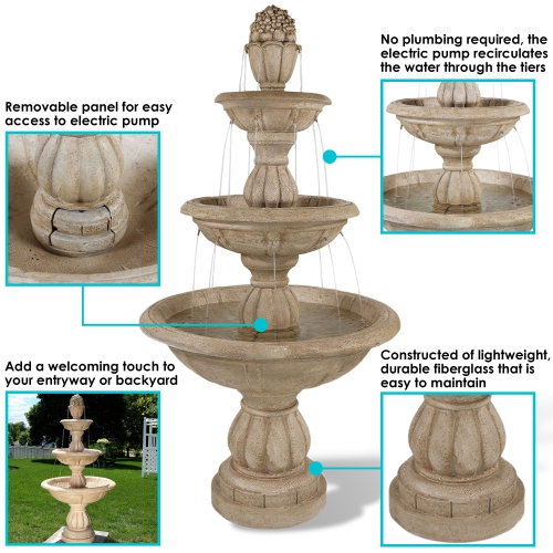 Sunnydaze Cornucopia Polyresin Outdoor 3-Tier Water Fountain
