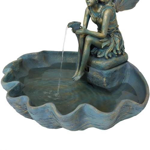 Sunnydaze Fiberglas Bronze Fairy Shell Outdoor Water Fountain - 30 in