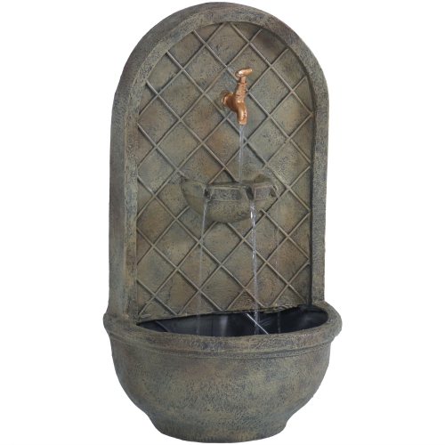 Sunnydaze Messina Polystone Outdoor Wall Fountain - Florentine Stone