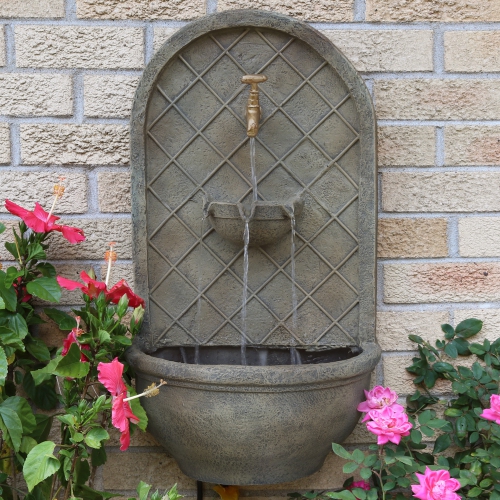 Sunnydaze Messina Polystone Outdoor Wall Fountain - Florentine Stone