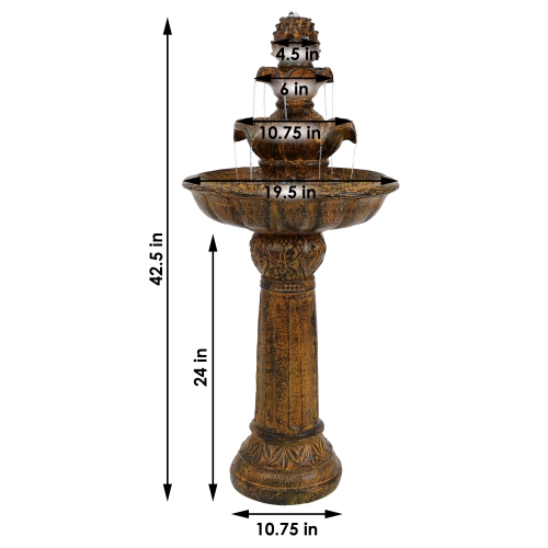 Sunnydaze Ornate Elegance Outdoor Solar Fountain with Battery - Rustic