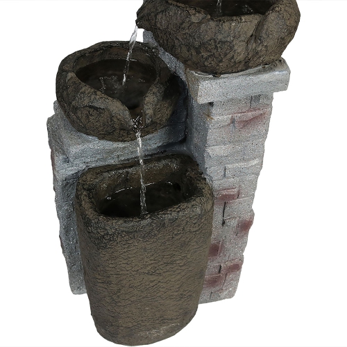 Sunnydaze Cascading Stone Bowl Solar Water Fountain with LED Lights - 27 in