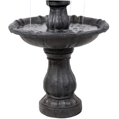 Sunnydaze Resin Outdoor 2-Tier Solar Water Fountain with Battery - Black