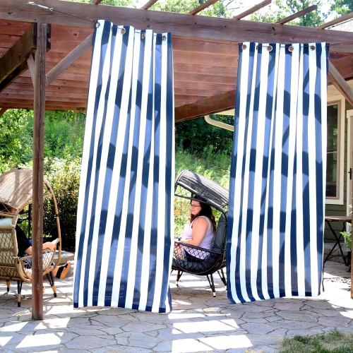 Sunnydaze Indoor/Outdoor Curtain Panel - Stripe - 52 in x 108 in - Set of 2