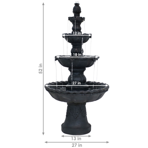 Sunnydaze Pineapple Resin Outdoor 4-Tier Water Fountain - Black