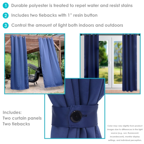 Sunnydaze Outdoor Blackout Curtain Panel - Blue - 52 in x 108 in - Set of 2