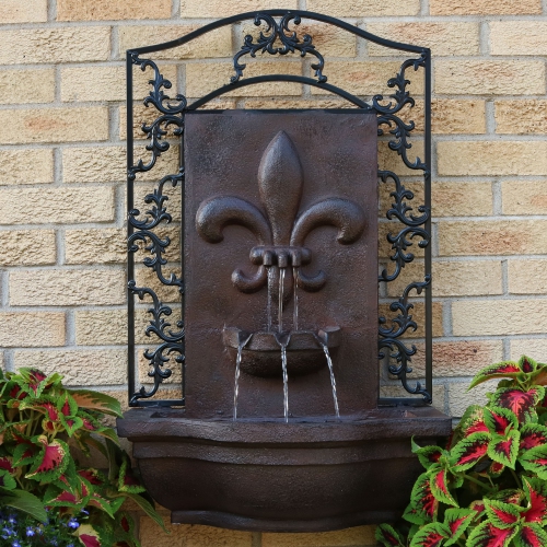 Sunnydaze French Lily Polystone Outdoor Solar Wall Fountain - Iron