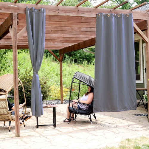 Sunnydaze Outdoor Blackout Curtain Panel - Gray - 52 in x 96 in - Set of 2