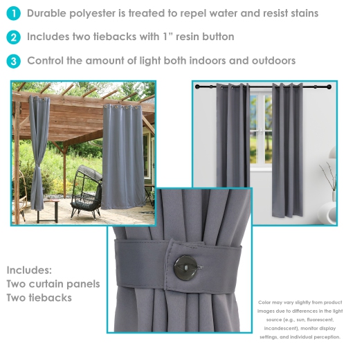 Sunnydaze Outdoor Blackout Curtain Panel - Gray - 52 in x 96 in - Set of 2