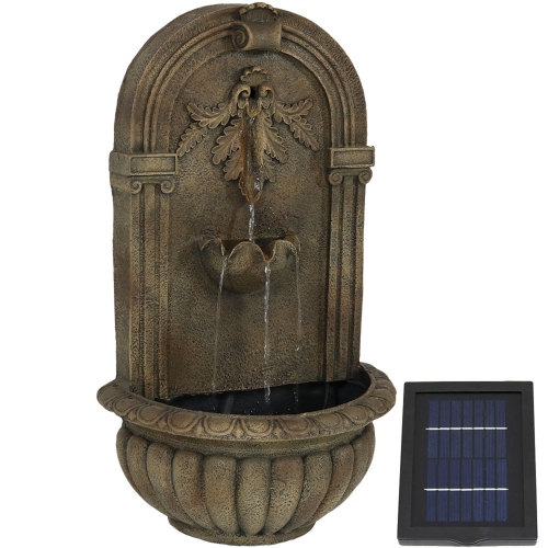 Sunnydaze Florence Polystone Outdoor Solar Wall Fountain - Florentine Stone