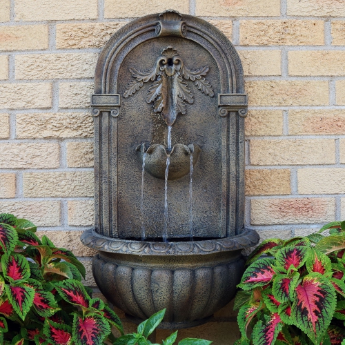 Sunnydaze Florence Polystone Outdoor Solar Wall Fountain - Florentine Stone