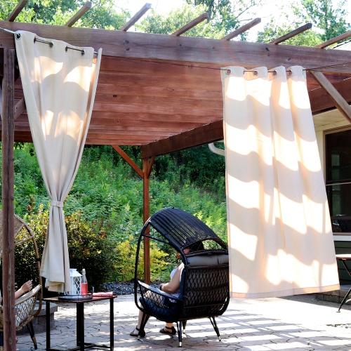 Sunnydaze Simple Outdoor Curtain Panel - Beige - 52 in x 84 in - Set of 2