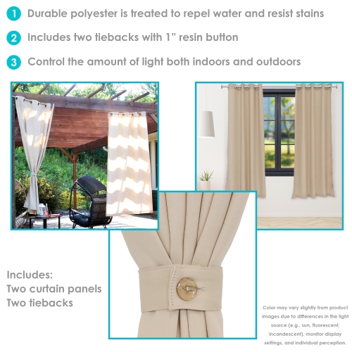 Sunnydaze Simple Outdoor Curtain Panel - Beige - 52 in x 84 in - Set of 2