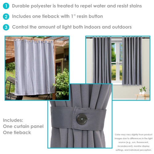 Sunnydaze Outdoor Blackout Curtain Panel - Gray - 100 in x 84 in