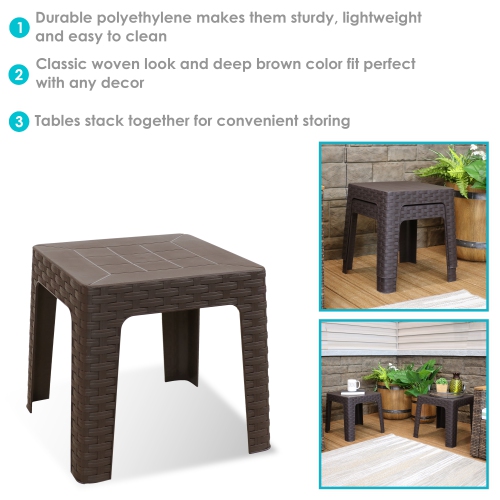 Sunnydaze 18.5 in Plastic Square Patio Side Table - Brown - Set of 4