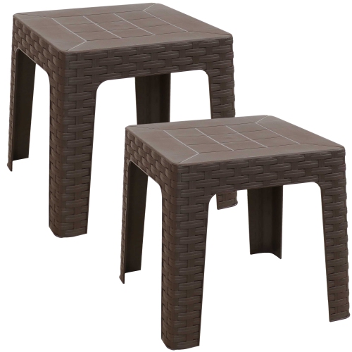 SUNNYDAZE DECOR  Sunnydaze 18.5 In Plastic Square Patio Side Table - - Set Of 2 In Brown
