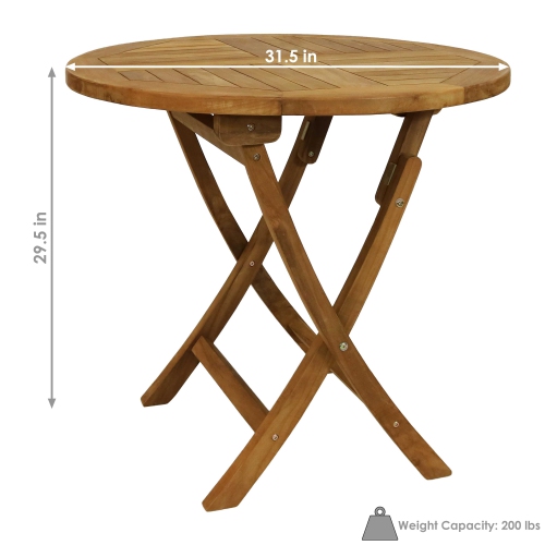Sunnydaze 32 in Solid Teak Wood Folding Round Patio Dining Table