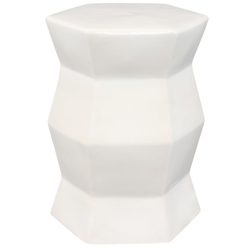 Sunnydaze 17.25 in Moderno Geometric Glaze Ceramic Garden Stool - White