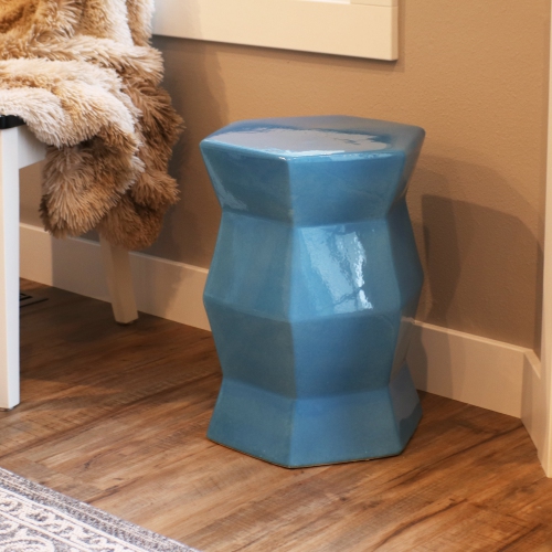 Sunnydaze 17.25 in Moderno Geometric Glaze Ceramic Garden Stool - Moonstone