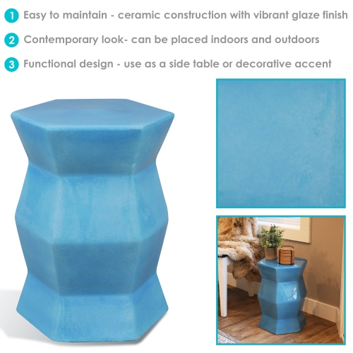 Sunnydaze 17.25 in Moderno Geometric Glaze Ceramic Garden Stool - Moonstone